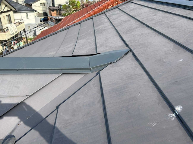 入り組んだ棟板金・横から